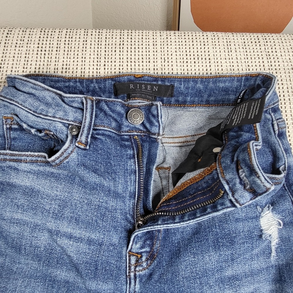 Risen Jeans Womens 25 Distressed High Rise Skinny Frayed Hem RDP1260 Los Angeles